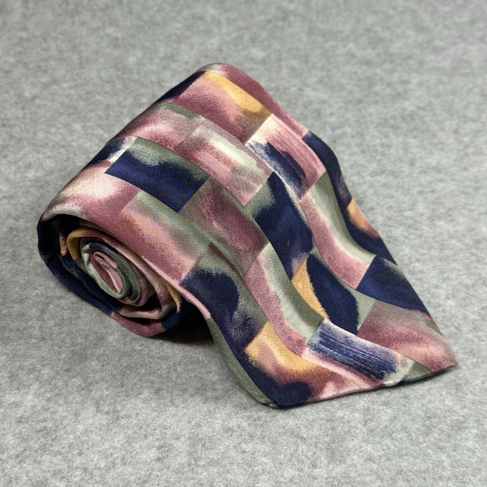 Gilda's Club Silk Tie Abstract Geometric USA Vintage 90s Necktie 56x3.6in